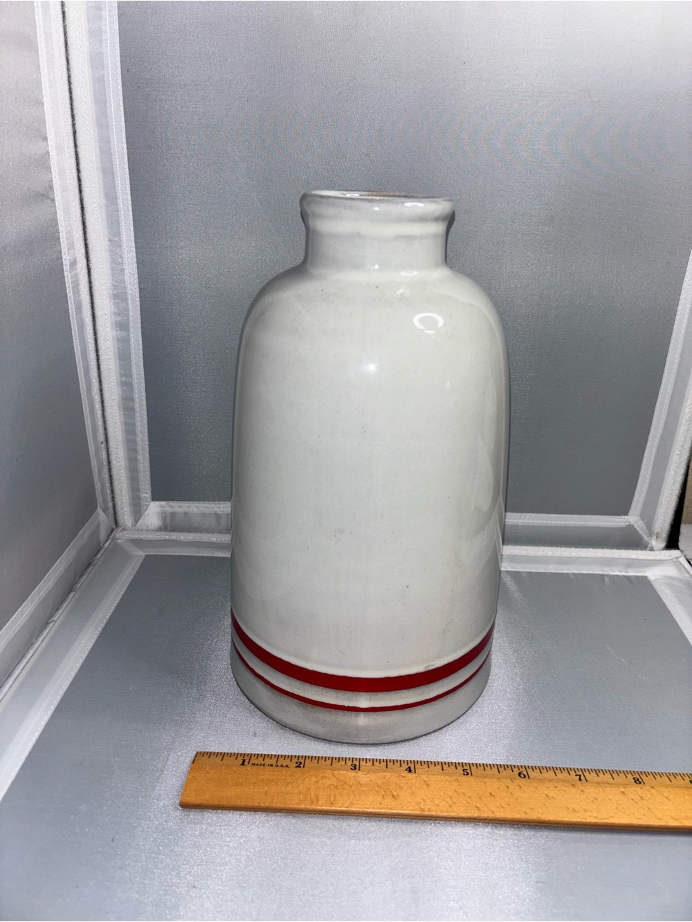Hearth and Hand White Ceramic Vase with Red Stripe Accent - Home Accents
